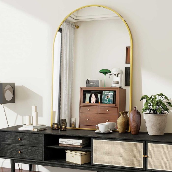 Nowe wolnostojące złote lustro / półokrągłe / lusterko / 76x51cm!K595!