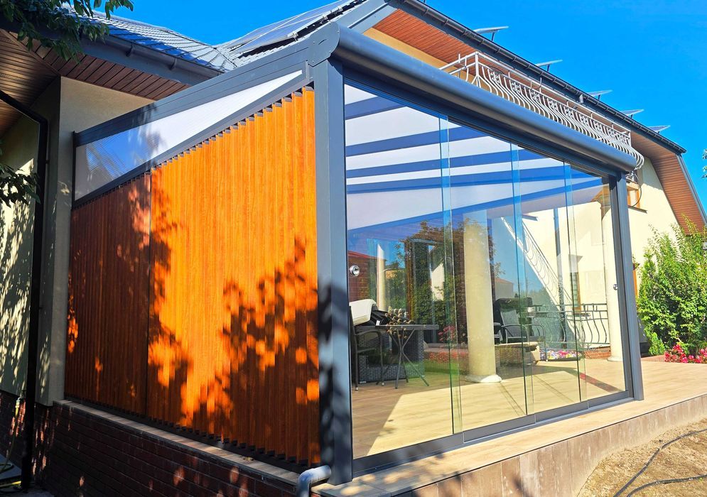 Zadaszenie tarasu, pergola, konstrukcja aluminiowa, altana