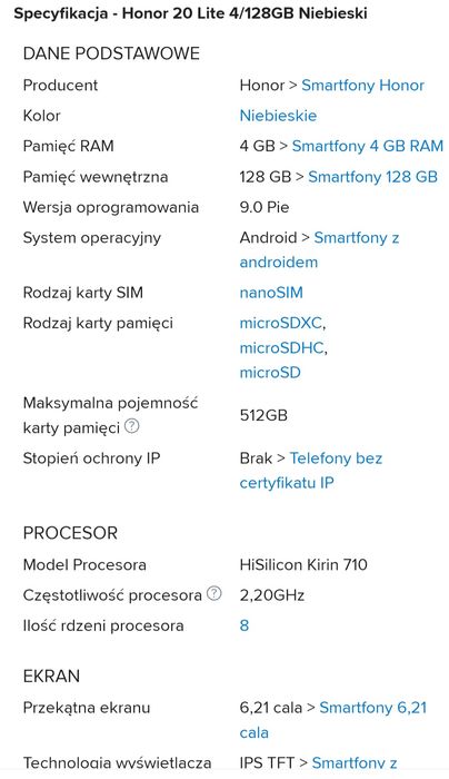 Smartfon Honor 20 lite 4GB/128GB