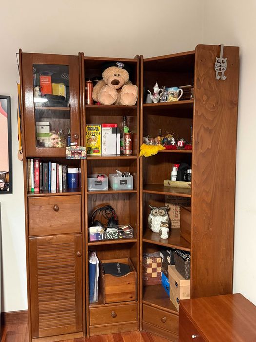 Conjunto de estantes modulares em madeira maciça