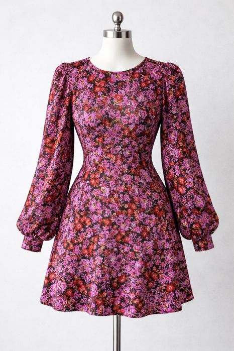 Mini sukienka w kwiaty z wycieciem na plecach