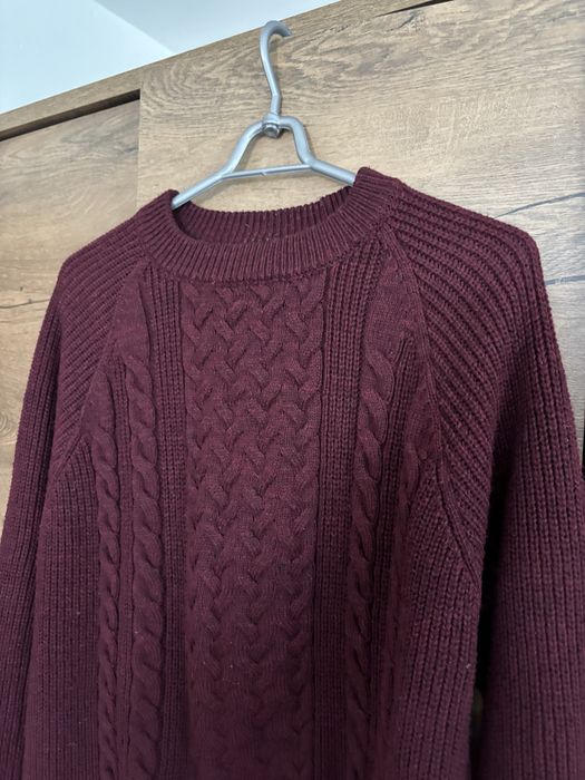 Bordowy sweter ZARA | Splot warkoczowy (Cable Knit) | Rozmiar M | Warkocz