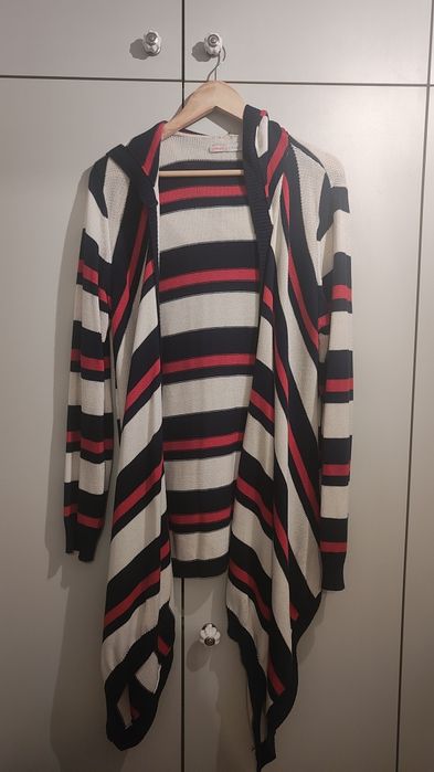 Kardigan narzutka sweter z kapturem marynarska marine  L XL