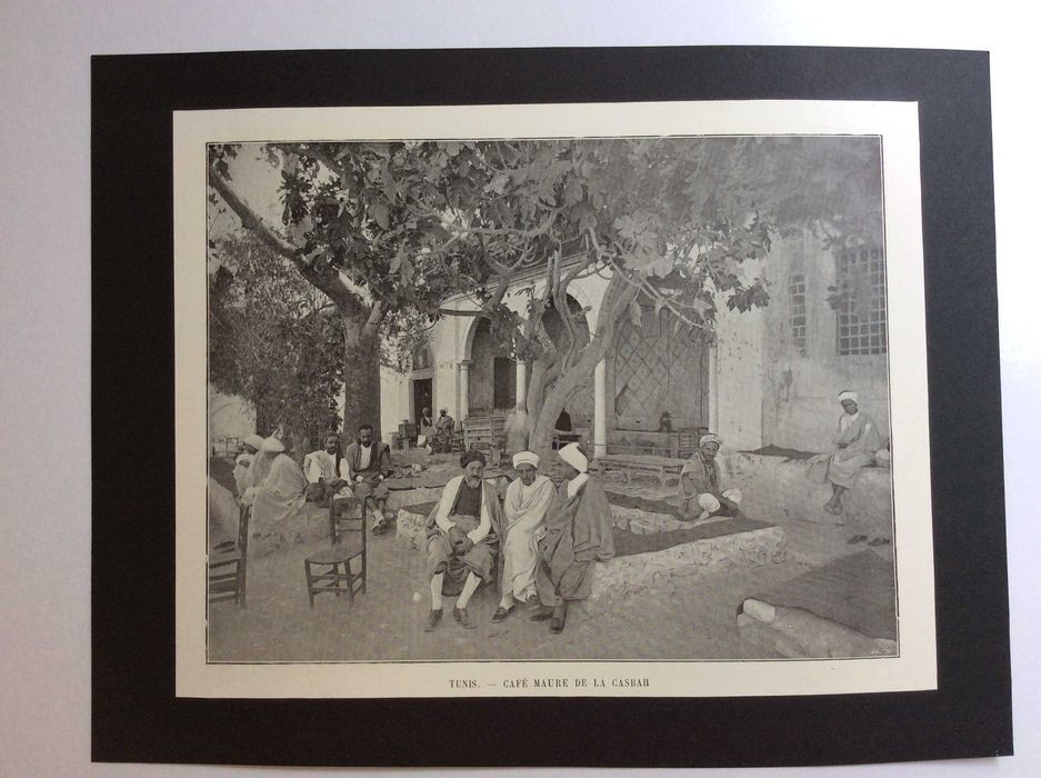 Tunis - Café Maure de la Casbah. Fotogr. monocromática do século XIX.