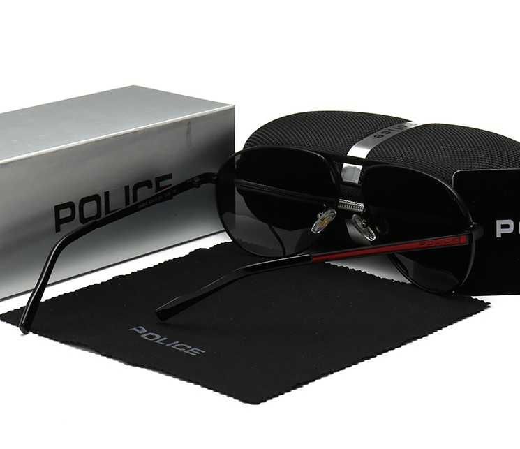 Óculos de sol haste metal preta e vermelha polarizados Police - NOVOS