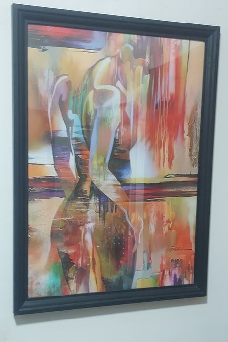 Quadro pintura tela tecido moldura mulher abstrata 57x77 cm