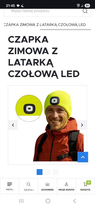 Czapka ze światełkiem, lamką LED. Latarka.