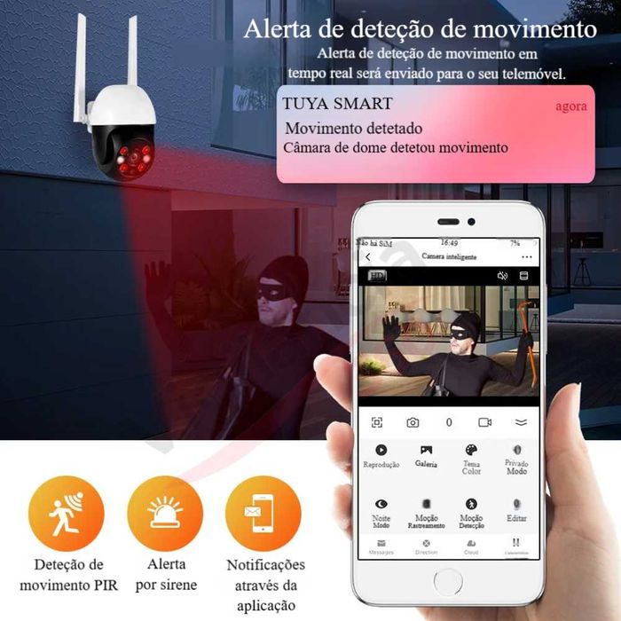 Câmara Vigilância sem fios WiFi PTZ Exterior Full HD 2MP Tuya NOVA