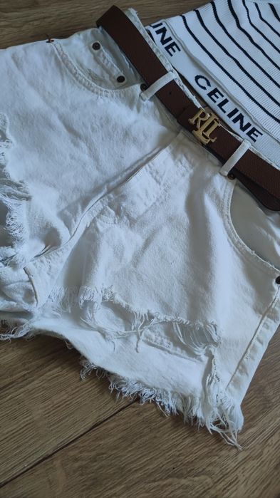 Spodenki białe jeansowe Zara rozm 38 szarpane denim
