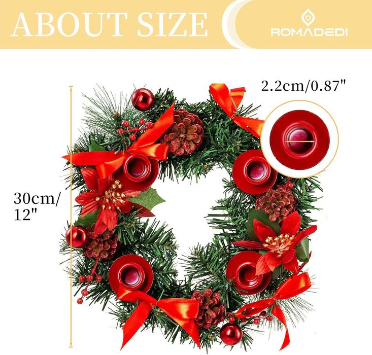 Wieniec adwentowy Romadedi z świecznikami - Ozdoba Bożonarodzeniowa