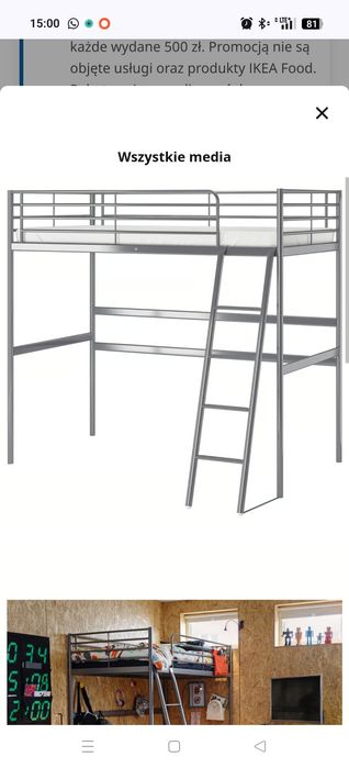 Rama łóżka na antresoli IKEA,  łóżko piętrowe materac gratis