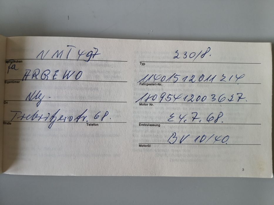 Książeczka serwisowa - Mercedes W114 W115 - 200 250CE 230 Wartungsheft