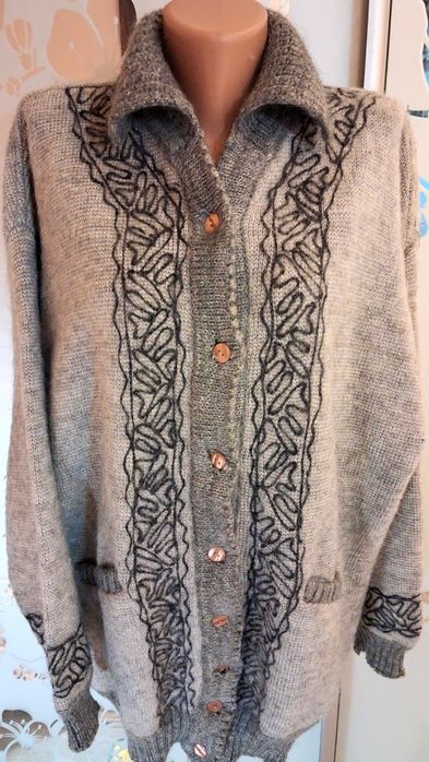 Шерстяная кофта женская, кардиган винтажный  100% шерсть, XXL