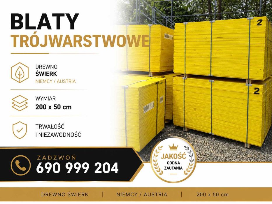 OKAZJA Blaty trójwarstwowe szalunkowe sklejka żółta 200x50 PFEIFER nowy II gatunek szalunek strop