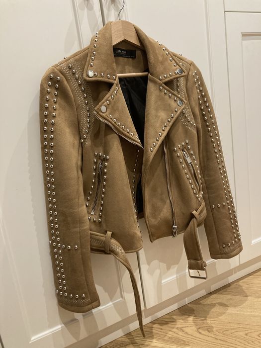 ZARA brązowa kurtka ramoneska S / 36 Basic zamsz