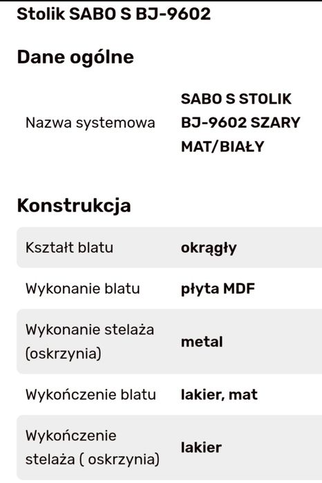 Stolik kawowy metal hdf