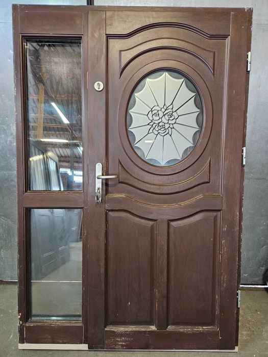 DRZWI Zewnętrzne Drewniane Sosnowe z Doświetlem Wejściowe 139x210cm