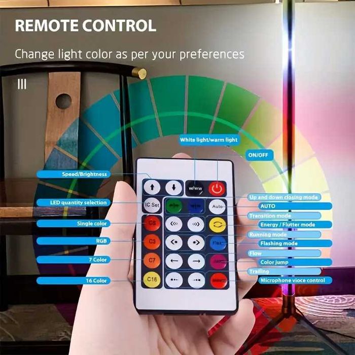 Lâmpada de chão LED inteligente, RGB Music com comando - corrente USB