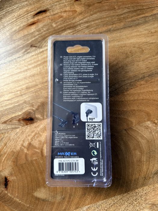 KABEL ZASILAJĄCY kątowy euro C7 ósemka 3m