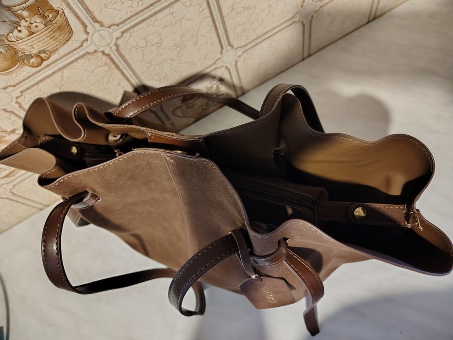 Torebka shopper zamszowa z kosmetyczką