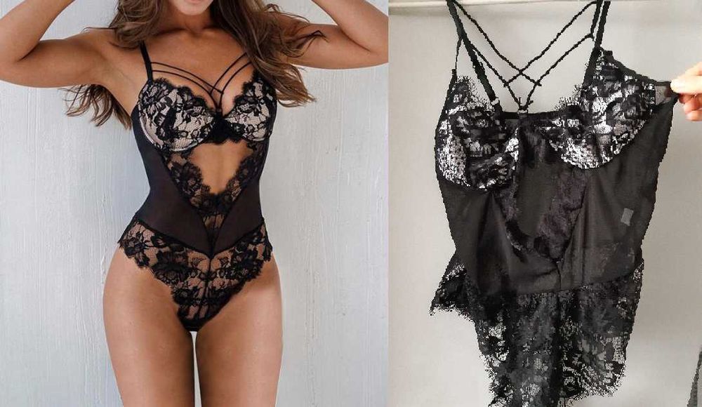 Czarne nowe body siateczka koronka