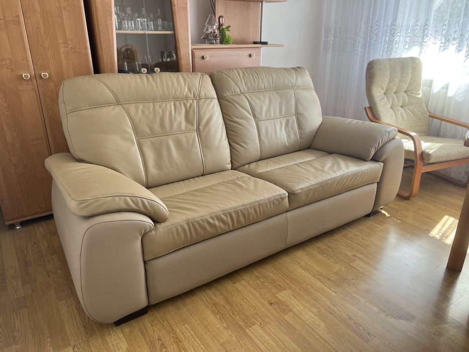 Sofa skórzana beżowa