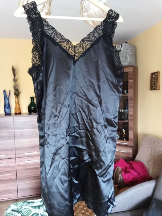 Koszula nocna halka satyna czarna Pierre Cardin nowa fabry opak r L/XL