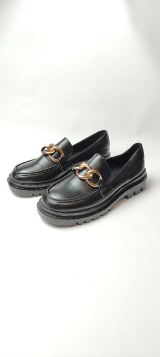 Buty mokasyny loafersy damskie czarne skóra MUSK rozm 38 wkładka 24 cm