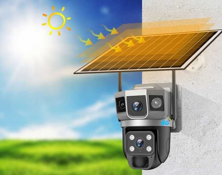 BEZPRZEWODOWA Kamera 4g LTE na kartę SIM solarna 2 obiektywy aplikacja