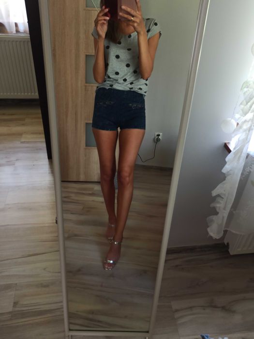 Spodenki krótkie damskie zip dopasowane wyższy stan jeans