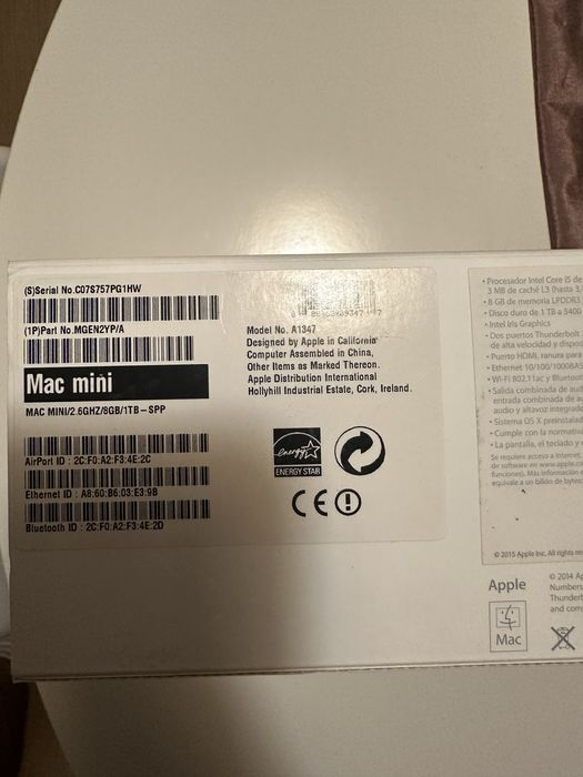 MAC MINI/2.6GHZ/8GB/1TB - SPP