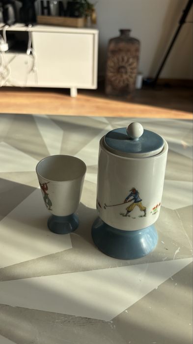 Vista Alegre – Conjunto Vintage Golf | Taça para Ovo + Pote com Tampa
