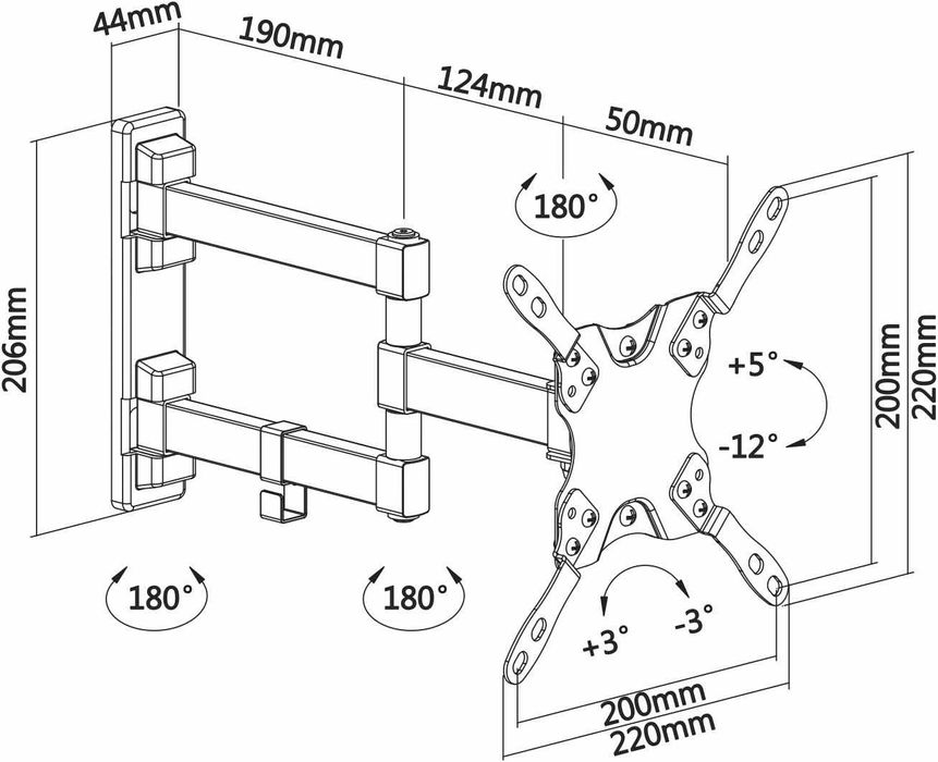 Suporte de parede ecrãs 13 P a 42 P até 20 kg, braço extensível