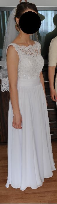 Zwiewna muślinowa biała suknia ślubna w rozmiarze 34-36