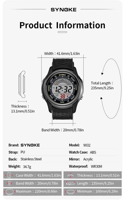 Damski zegarek cyfrowy Synoke sportowy elektroniczny stoper datownik