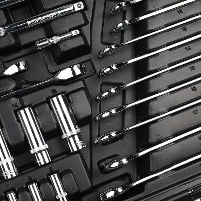 Conjunto de Chaves de Caixa e Roquete (150 Peças) - Aço Cromo-Vanádio