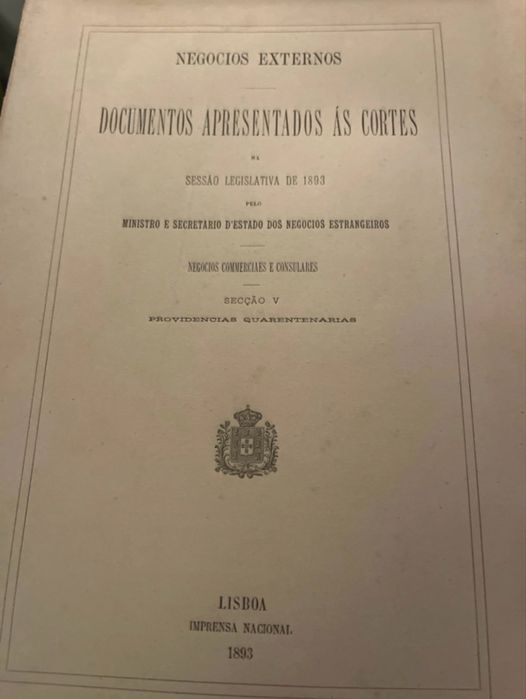 Lote de 7 volumes documentos apresentados as Cortes 1893