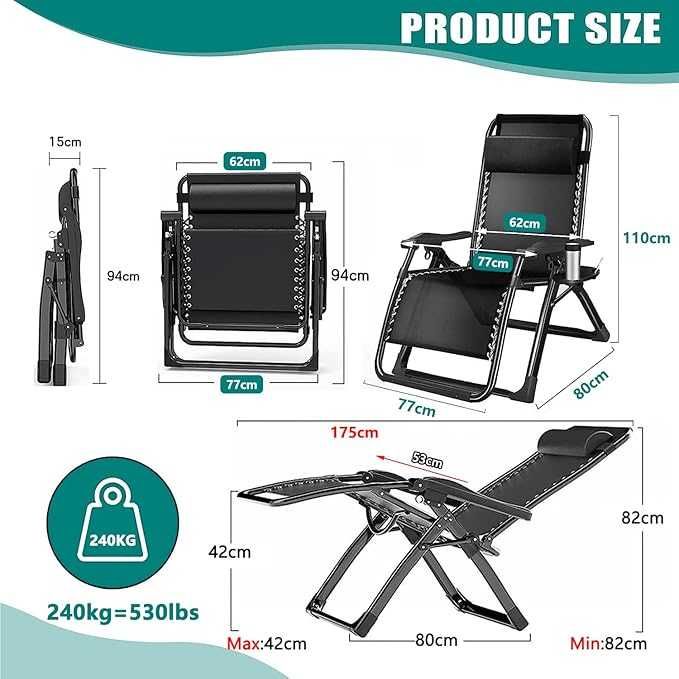 YOIZO Espreguiçadeira dobrável 77 cm, com almofada