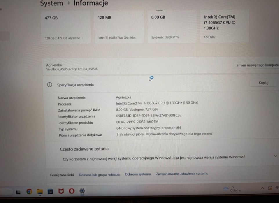 ASUS VivoBook 15 X515JA | i7-1065G7 | 8GB | 512GB SSD | REZERWACJA