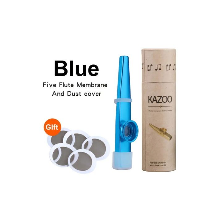 Kazoo niebieskie metalowe. Łatwy instrument do nauki