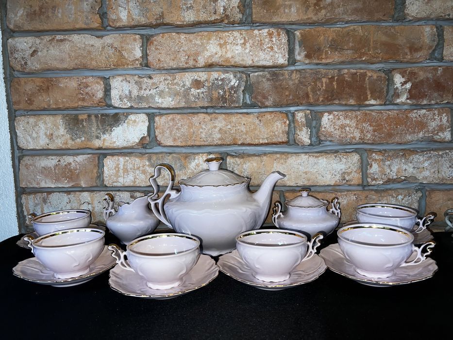 Porcelana czeska różowy serwis dla 6 os. Czechosłowacja h&c