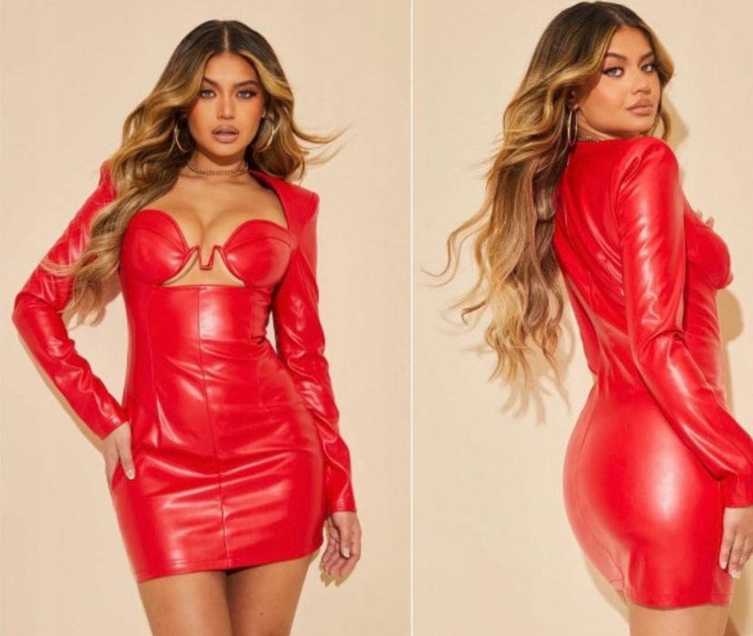 Сексі червона ефектна шкіряна міні-сукня з вирізами декольте М трендНГ