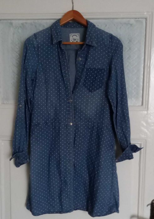 Vintage sukienka dżinsowa Promod M 38 boho hippie groszki lata 70 80