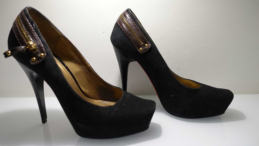 Kazar, czarne skórzane szpilki , rozmiar 37, obcas 13cm