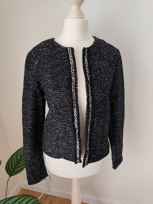 Czarny melanżowy kardigan sweterek narzutka M 38 basic casual office