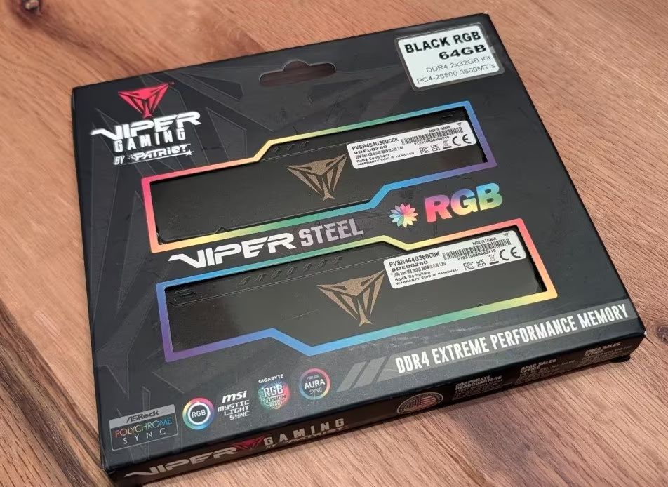 Patriot Viper Steel RGB 64GB DDR4 3600MHz CL20 2x32GB NOWE