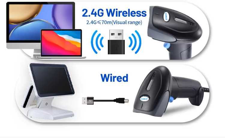 Сканер штрих-кодів EV-WJ13 для 1D кодів, Безпровідний 2.4GHz + USB