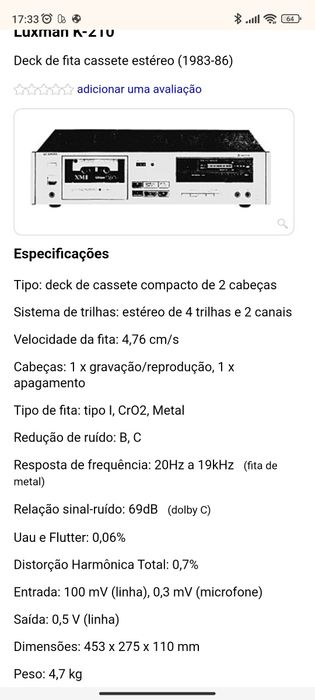 Luxman cassete deck k 210