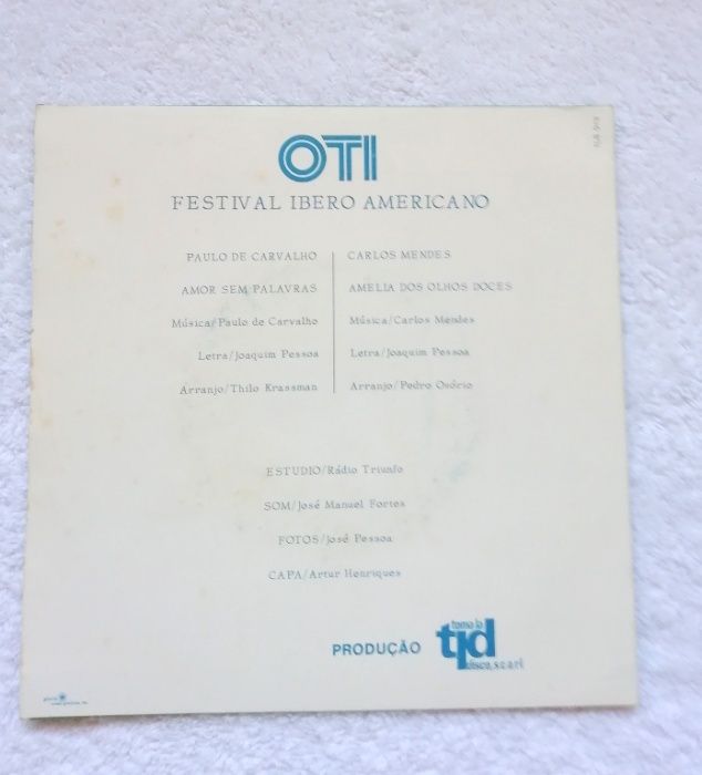 Disco vinil de 7” Paulo de Carvalho e Carlos Mendes - OTI Festival