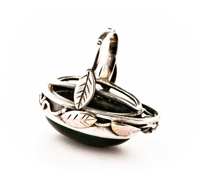 Kwiecisty Srebrny Pierścionek - Nefryt - 20,33g - ORNO - Kraków